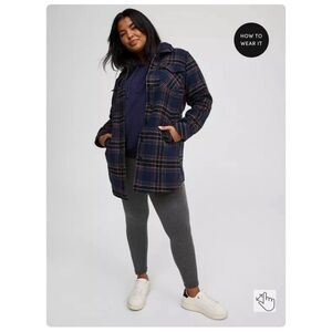NEW Torrid 3 Cotton Brushed Midi Shacket, May Plaid Peacoat